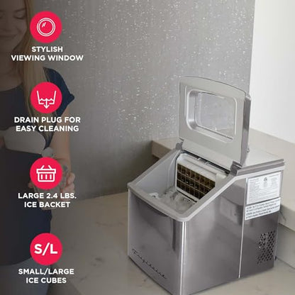 FRIGIDAIRE EFIC452-SS 40 Lbs Extra Large Clear Maker, Stainless Steel, Makes Square Ice