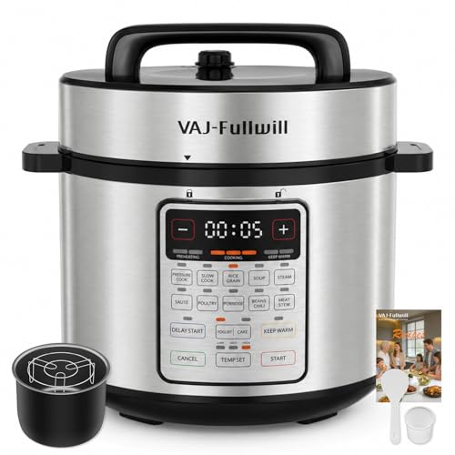 VAJ 8-Quart Electric Pressure Cooker, 12-in-1, 14 Presets, 1200W, Silver