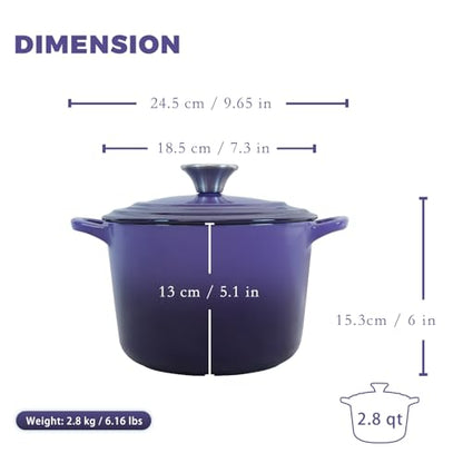 Flavehc Dutch Oven Pot with Lid 2.8 qt Cast Iron Dutch Oven for Bread Baking Purple Enameled Cast Iron Rice Pot with Handels