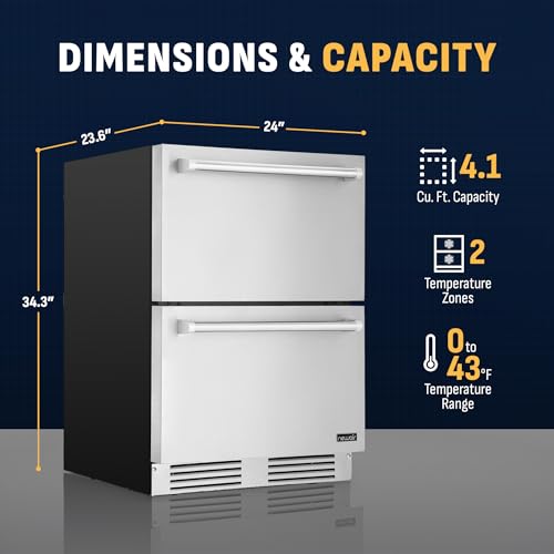 NewAir 24” Dual Zone Outdoor Beverage Fridge and Freezer | Freestanding or Built-In Under counter Refrigerator for Outside Patio | Dual Drawers that Refrigerate and Freeze | Stainless Steel