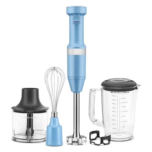 KitchenAid Variable Speed Corded Hand Blender with Blending Pitcher, Whisk and Chopper Attachments, KHBV83VB, Blue Velvet