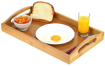 Serving tray bamboo - wooden tray with handles - Great for dinner trays, tea tray, bar tray, breakfast Tray, or any food tray - good for parties or bed tray