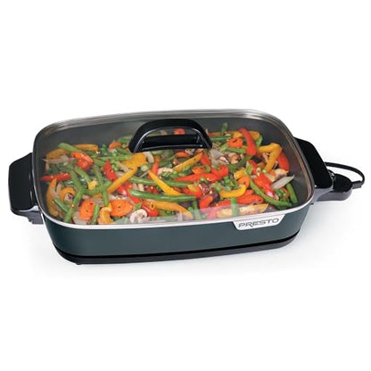 Presto 06858 16-Inch Slimline Electric Skillet with Glass Cover - Nonstick, Adjustable Temperature, Black