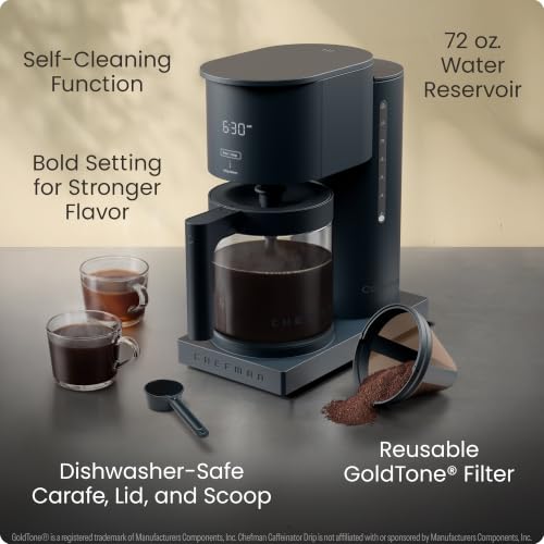 Chefman Caffeinator Programmable Drip Coffee Maker, 14-Cup Glass Carafe with 1-4 Cup Brewing, Classic & Bold Settings, 24-Hour Timer, Customizable Warming Plate, Reusable GoldTone Filter - Midnight