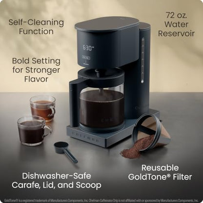 Chefman Caffeinator Programmable Drip Coffee Maker, 14-Cup Glass Carafe with 1-4 Cup Brewing, Classic & Bold Settings, 24-Hour Timer, Customizable Warming Plate, Reusable GoldTone Filter - Midnight