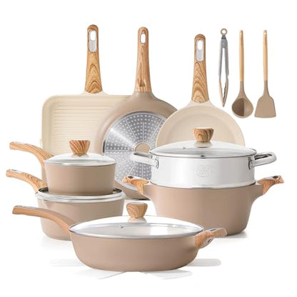 SENSARTE Ceramic Cookware Sets, Pots and Pans Set Nonstick, 20-Piece Induction Cookware, Non-toxic Healthy Non Stick Kitchen Cooking Set with Stay-Cool Handles, PFAS PTFE PFOA PFOS Free
