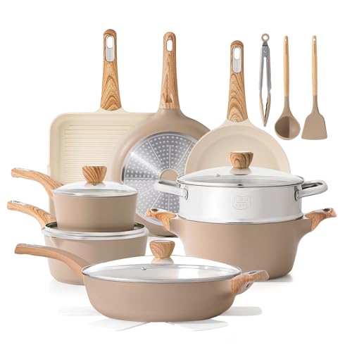 SENSARTE Ceramic Cookware Sets, Pots and Pans Set Nonstick, 20-Piece Induction Cookware, Non-toxic Healthy Non Stick Kitchen Cooking Set with Stay-Cool Handles, PFAS PTFE PFOA PFOS Free