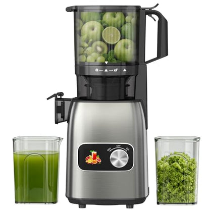Juicer Machines, 5.3" Wide Feed Chute Cold Press Juicer for Whole Fruits & Vegetables, High Juice Yield with 2 Cups, Easy to Clean, Masticating Juicers Machine for Home Kitchen