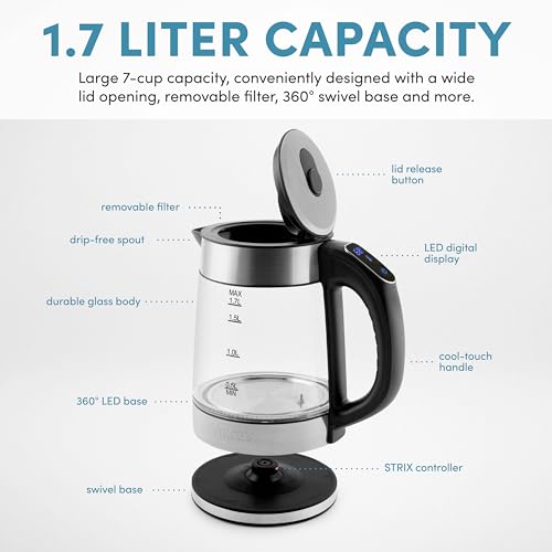 AROMA® Professional 1.7L / 7-Cup Digital Glass Water Kettle (AWK-170D)