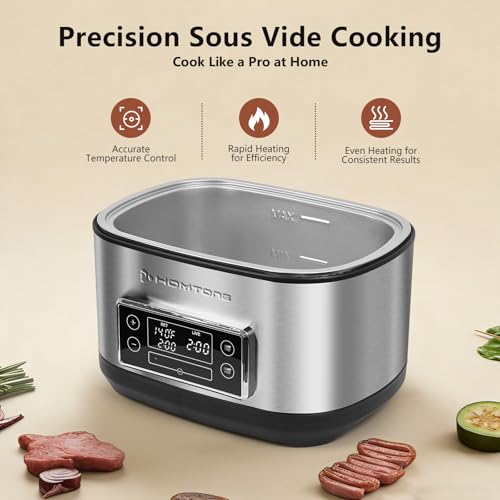 Homtone Sous Vide Cooker, 8 Quart All-in-One Design with Precise Temperature Control, 3D Water Circulation, Easy Setup 1000W for Steak Chicken Meal Prep