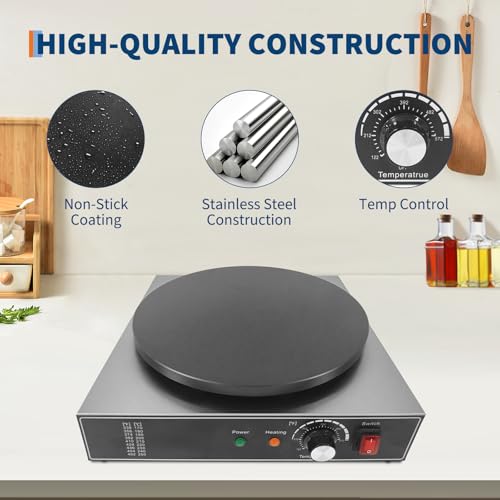Garvee Electric Crepe Maker,1700 w 110 v Flat Plate Crepe Griddle with Temp Control,Non-Stick Commercial Crepe Machine for Home and Commercial Use