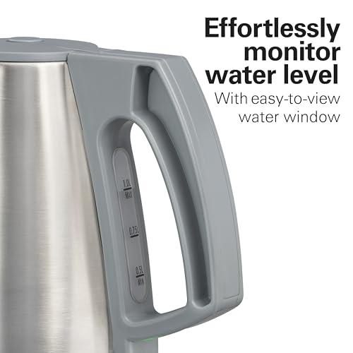 Hamilton Beach 1 Liter Electric Kettle, Water Boiler & Heater, Fast 1500 Watts, BPA Free Interior, Cordless Serving, Auto-Shutoff and Boil-Dry Protection, Cord Wrap, Stainless Steel (41065)