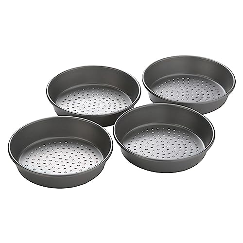 Chicago Metallic Deep Dish Pizza Pan Set of 4, 7 Inch Personal Size, Heavy-Duty Carbon Steel with Perforated Bottom for Crispy Crust, Perfect for Family Pizza Night