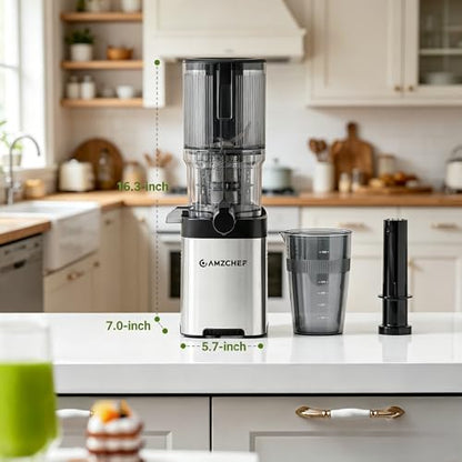 Cold Press Juicer Machine, 5.4" Wide Self-Feeding Chute for Whole Fruits & Vegetables, Masticating Juice Extractor with Large Auger & Triple Strainers, High Juice Yield, Easy to Clean