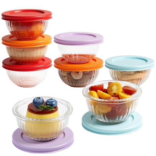 Freshmage Small Glass Bowls with Lids, [8 Pack-6.25 Oz] Meal Prep Bowls Set, Stackable Small Food Storage Containers for Leftovers, Snacks, Nuts, Dips, Dessert, Dishwasher & Microwave Safe