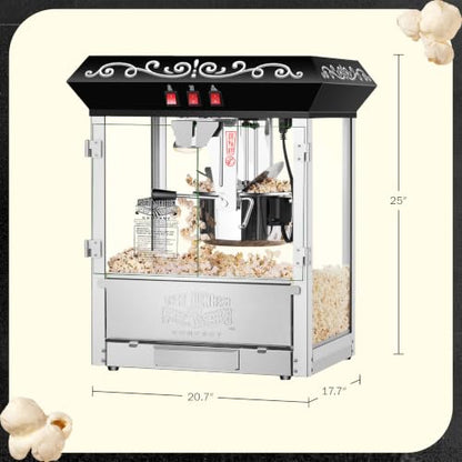 Perfect Popper Popcorn Machine - 10oz Stainless-Steel Kettle, Reject Kernel Tray, Warming Light, and Accessories by Great Northern Popcorn (Black)