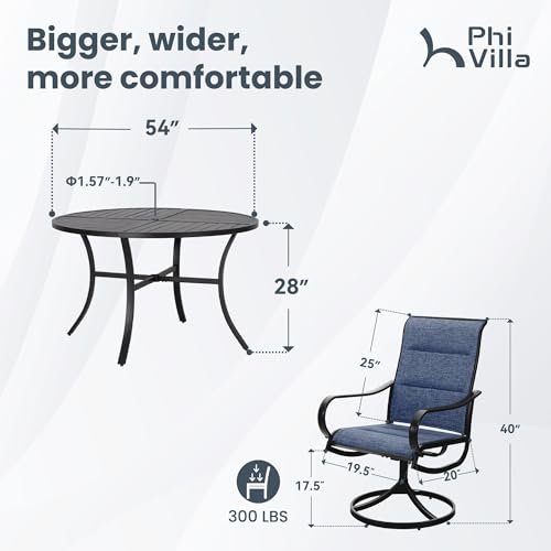 PHI VILLA Round Outdoor Dining Set for 6 with Swivel Chairs, Navy Blue