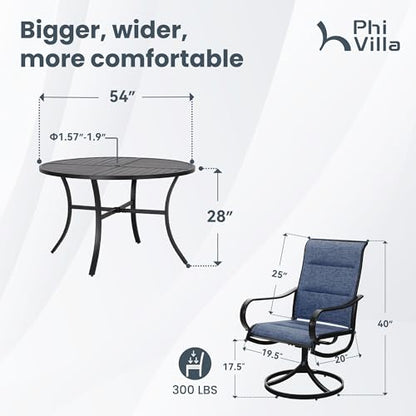 PHI VILLA Round Outdoor Dining Set for 6 with Swivel Chairs, Navy Blue