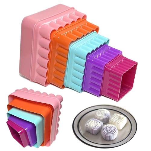 Cookie Biscuit Cutter Set, Two Side Cookie Cutters Plastic Set Multi-size Cake Fruit Vegetable Shapes Cutter Random color (Square Shaped, 5 Pack)
