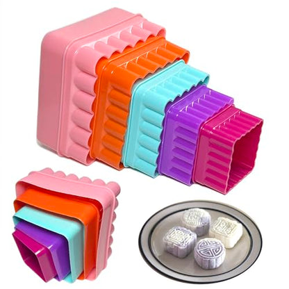 Cookie Biscuit Cutter Set, Two Side Cookie Cutters Plastic Set Multi-size Cake Fruit Vegetable Shapes Cutter Random color (Square Shaped, 5 Pack)