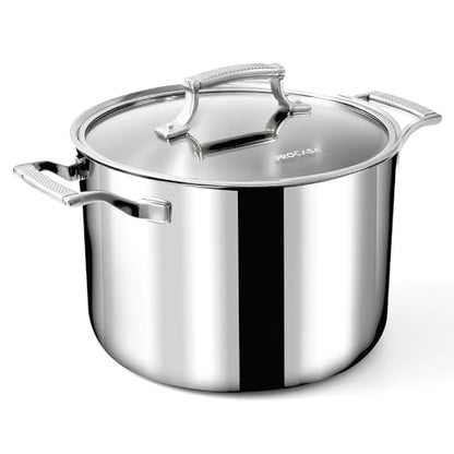 Procasa 8 Quart Stainless Steel Stock Pot - Fully Clad Tri Ply Large Dutch Oven with Lid - Large Pot for Cooking, Pasta, Soups - Coating-Free, PFAS-Free Non Toxic Cookware - Induction Compatible