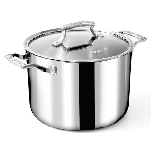 Procasa 8 Quart Stainless Steel Stock Pot - Fully Clad Tri Ply Large Dutch Oven with Lid - Large Pot for Cooking, Pasta, Soups - Coating-Free, PFAS-Free Non Toxic Cookware - Induction Compatible