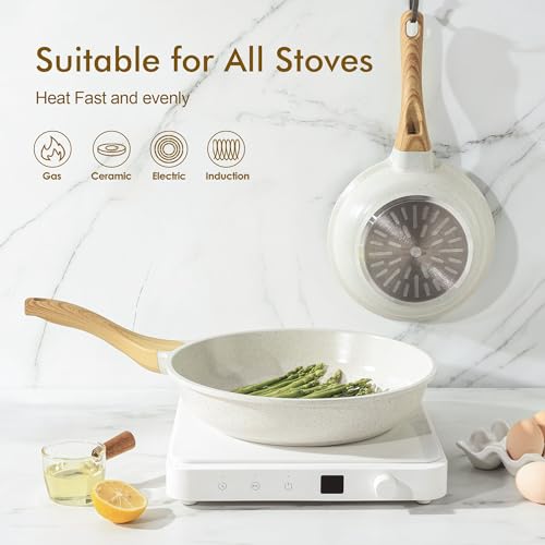 SENSARTE Nonstick Ceramic Frying Pan Skillet, 9.5 Inch Omelet Pan, Healthy Non Toxic Chef Pan, Induction Compatible Egg Pan with Heat Resistant Handle, PFAS-Free