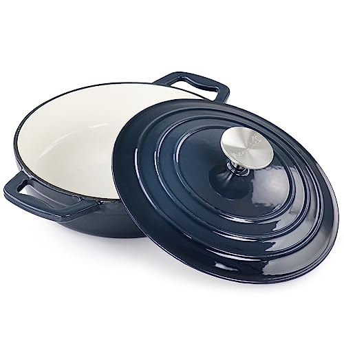 MegaChef 2 Quart Round Enameled Cast Iron Braiser Pan (Dark Blue)