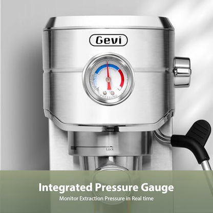 Gevi Commercial Espresso and Coffee Makers, Professional 20 Bar Espresso Maker with Milk Frother, Stainless Steel Expresso Coffee Machines for Home, Compact Cappuccino Machine, Great Gift