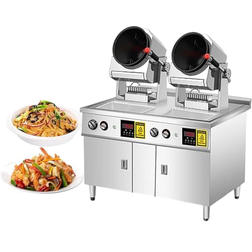 TT-YEL Large-Capacity Double-Head Automatic Stir-Fry Machine, Gas-Powered Kitchen Stir-Fry Machine, Timed Intelligent 360° Rotating Cooking Machine, 1-17L Stainless Steel Wok.,36cm Wok
