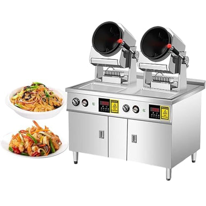 TT-YEL Large-Capacity Double-Head Automatic Stir-Fry Machine, Gas-Powered Kitchen Stir-Fry Machine, Timed Intelligent 360° Rotating Cooking Machine, 1-17L Stainless Steel Wok.,36cm Wok