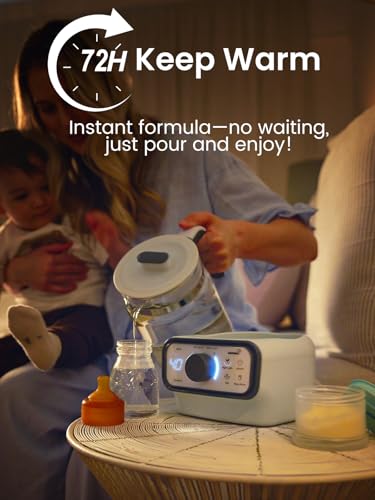 GROWNSY Baby Instant Warmer, Glass Water Boiler with Accurate Temperature Control for Formula, Coffee and Tea, 1.2 Liter Electric Kettle with LCD Display and Timer