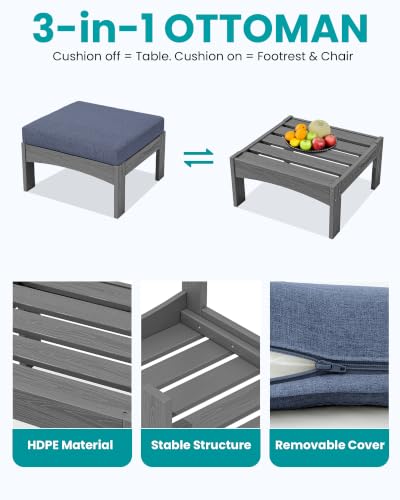 SERWALL 9 Pieces Patio Sofas, HDPE Outdoor Sectional Sofa Couch Set, Grey