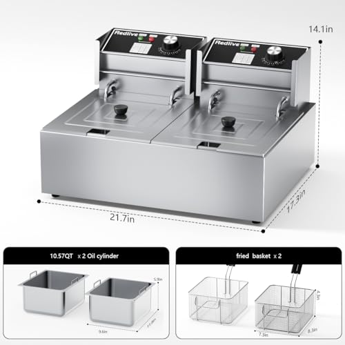 Commercial Deep Fryer with Basket 21QT/20L Stainless Steel Large Capacity