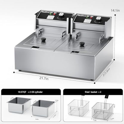 Commercial Deep Fryer with Basket 21QT/20L Stainless Steel Large Capacity