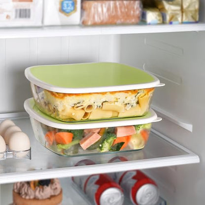 NUTRIUPS Glass Baking Dish with BPA Free Lids, Square Baking Pan, with White Contrast Lid (Mustard Yellow, 2 Pack, 9 x 9)