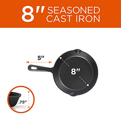 Commercial CHEF 3-Piece Cast Iron Skillet Set – 8 inch, 10 inch, and 12 inch - Pre-seasoned Cast Iron Cookware