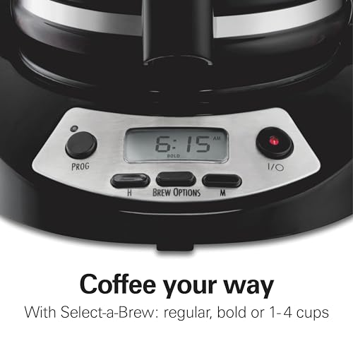 Hamilton Beach 12 Cup Programmable Drip Coffee Maker Machine, Regular & Bold Brew Options, Auto Pause and Pour, Glass Carafe, Black with Stainless Accents (46299J)