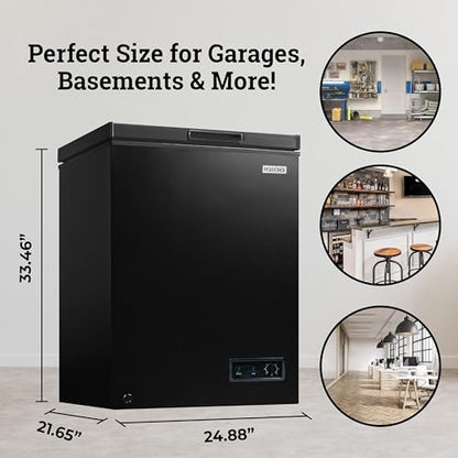 Igloo 5.0 Cu Ft. Upright Deep Freezer Chest- Deep Freezer with Quick Freezing System & Adjustable Thermostat- Low Noise Freezer with Removable Basket & LED Lights for Homes, Garages & Basements- Black