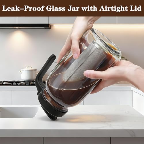 Cold Brew Coffee Maker, 64oz Cold Brew Pitcher with Stainless Steel Filter & Coffee Mat, Glass Cold Brew Mason Jar with Airtight Lid, Cold Brew Brewer Kit Tea Infuser Pitcher, Gifts for Coffee Lovers