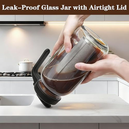 Cold Brew Coffee Maker, 64oz Cold Brew Pitcher with Stainless Steel Filter & Coffee Mat, Glass Cold Brew Mason Jar with Airtight Lid, Cold Brew Brewer Kit Tea Infuser Pitcher, Gifts for Coffee Lovers