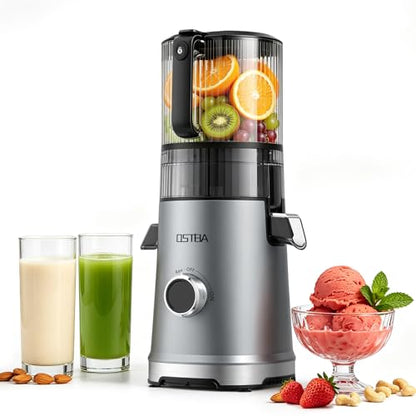 3-in-1 Cold Press Juicer, OSTBA 600W Slow Masticating Juicer with 6" Extra Large Feed Chute for Whole Fruits & Vegetables, Juicer, Nut Milk Maker & Sorbet Machine, Easy to Clean
