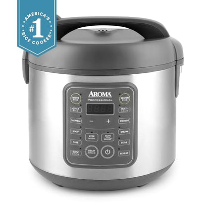 AROMA Professional Digital Rice Cooker, 10-Cup (Uncooked) / 20-Cup (Cooked), Multicooker, Slow Cooker, Steamer, Oatmeal Cooker, Egg Cooker, STS, 5 Qt, Gray, ARC-5200SG