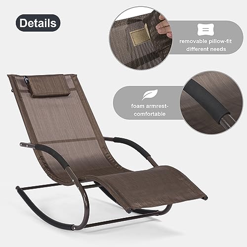 mansion home Outdoor Lounge Chair with Pillow, Patio Chaise Lounge, Brown