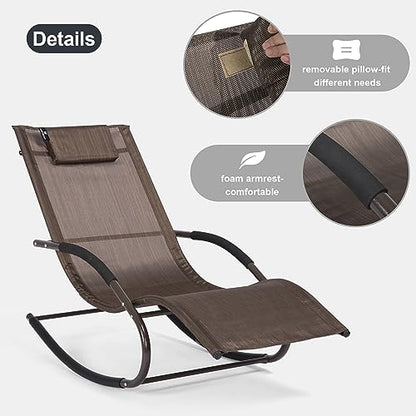 mansion home Outdoor Lounge Chair with Pillow, Patio Chaise Lounge, Brown