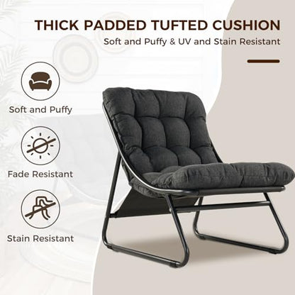 Grand patio Outdoor Lounge Chair with Footrest & Cushion, Dark Gray