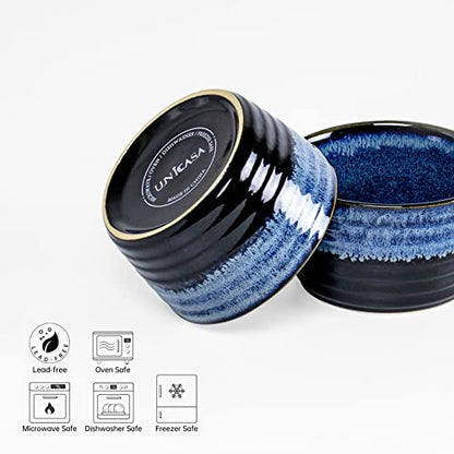 UNICASA Ramekin Set of 2, UNICASA 8 oz Creme Brulee Ramekins, Oven Safe Baking Set for Custard, Pudding, Souffle Cups, Reactive Blue