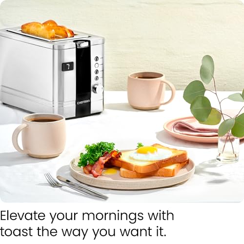 Chefman 2-Slice Digital Toaster, Pop-Up, Stainless Steel, Extra-Wide Slots For Bagels, Defrost, Reheat, Cancel Functions, Removable Crumb Tray
