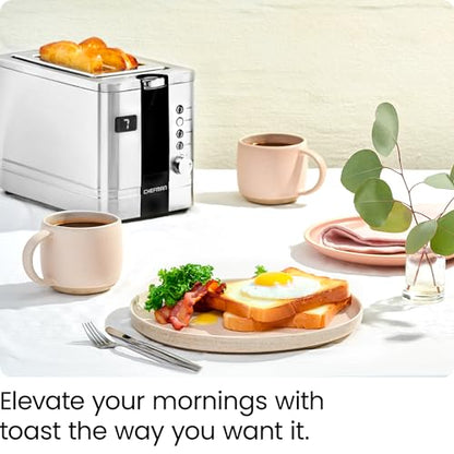 Chefman 2-Slice Digital Toaster, Pop-Up, Stainless Steel, Extra-Wide Slots For Bagels, Defrost, Reheat, Cancel Functions, Removable Crumb Tray