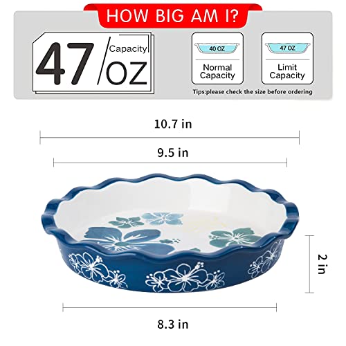 Sagoskat Pie Pan Ceramic Pie Plate, 9 inch Deep Dish Pie Pans, Nonstick Pie Pans for Baking, Blue and White Floral Pie Dish For Kitchen